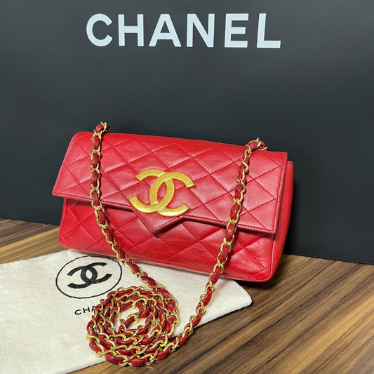 CHANEL シャネル デカココ シングルチェーン プッシュロック マトラッセ  ラムスキン ショルダーバッグ