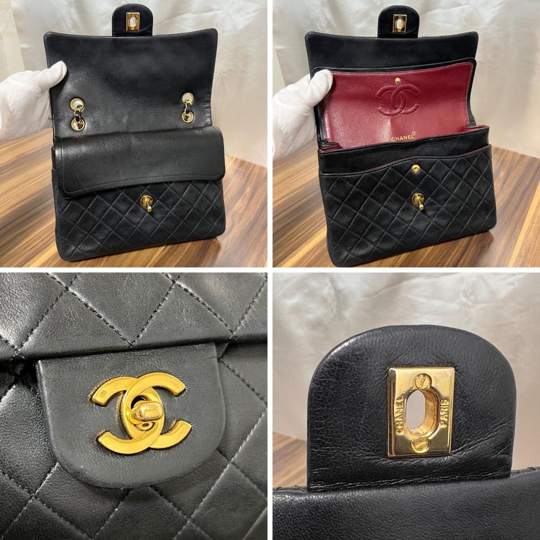 CHANEL シャネル ダブルフラップ ダブルチェーン マトラッセ 25 ラムスキン ショルダーバッグ