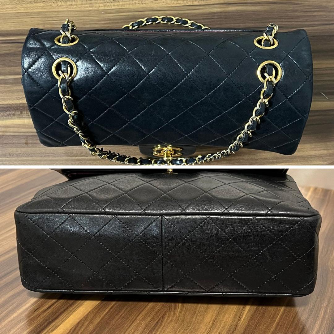 CHANEL シャネル ダブルフラップ ダブルチェーン マトラッセ 25 ラムスキン ショルダーバッグ