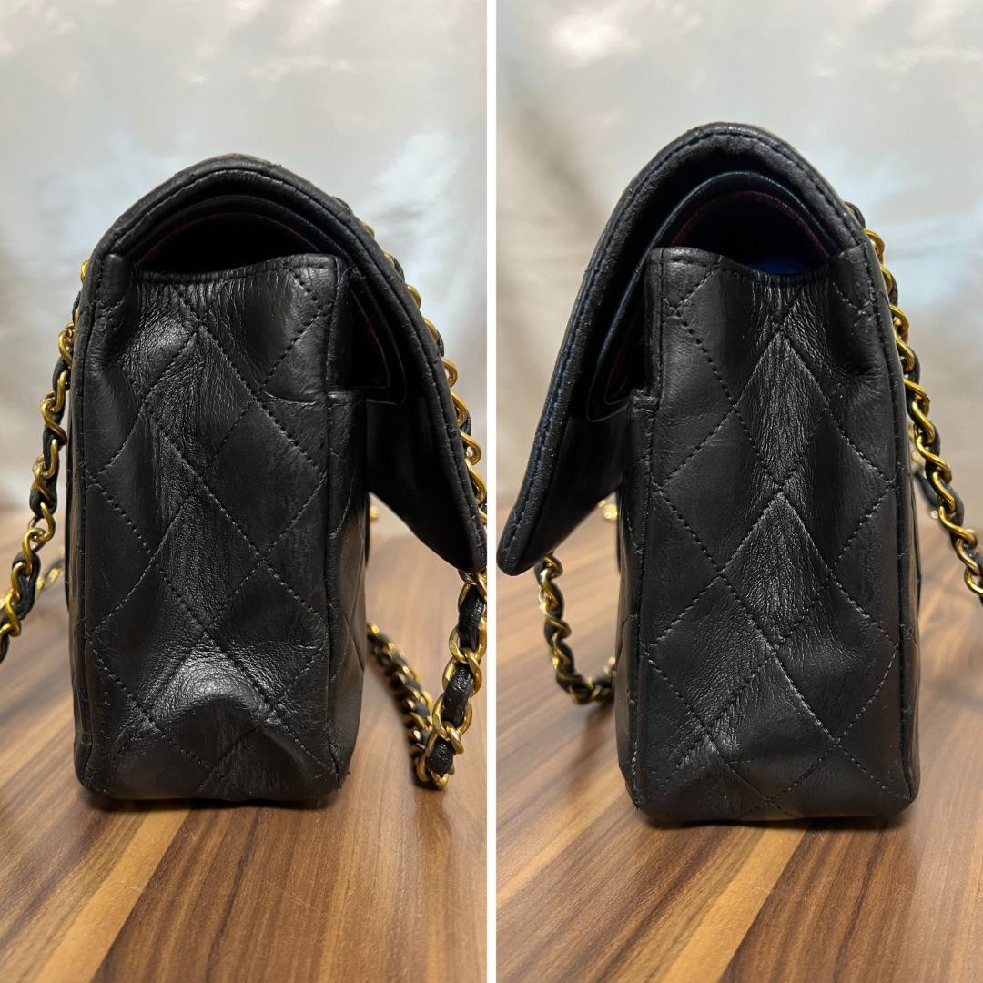 CHANEL シャネル ダブルフラップ ダブルチェーン マトラッセ 25 ラムスキン ショルダーバッグ